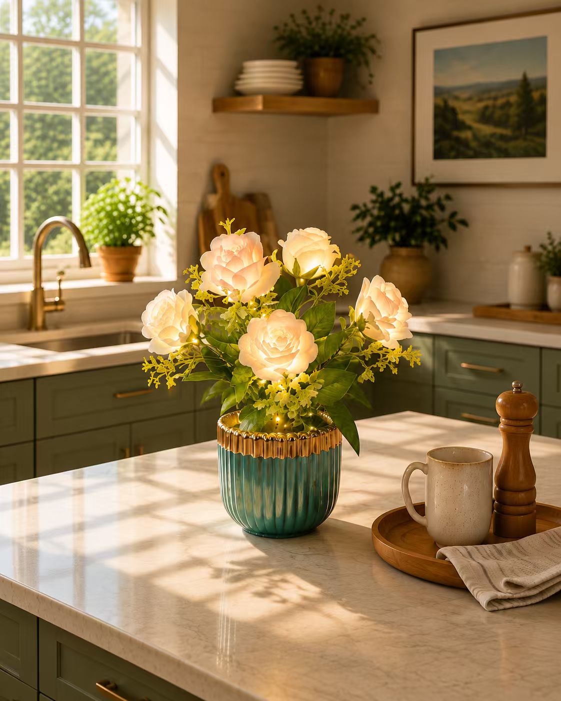 Golden Lily – Black Ribbed Vase