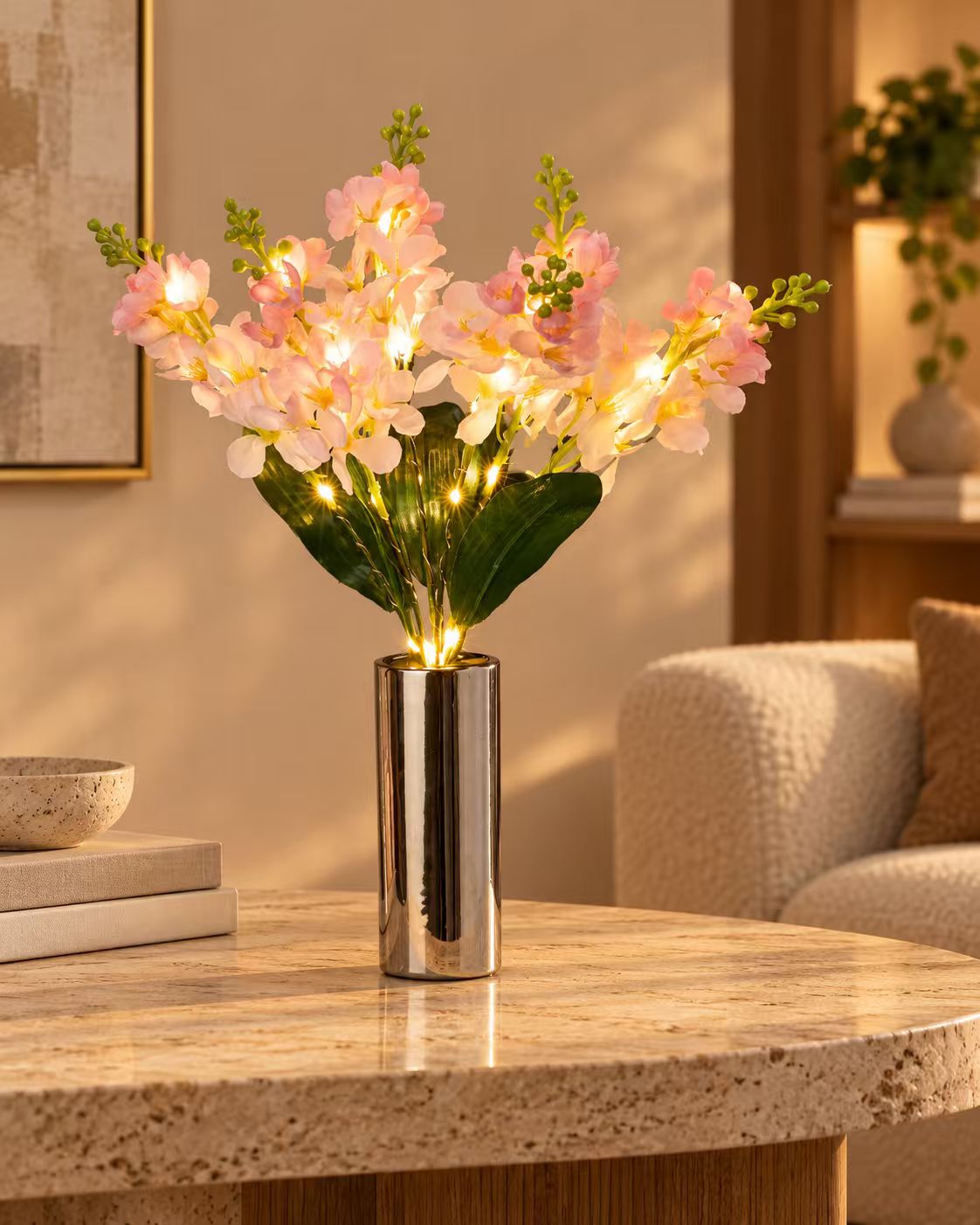 Pink Hydrangea – Gold Column Vase